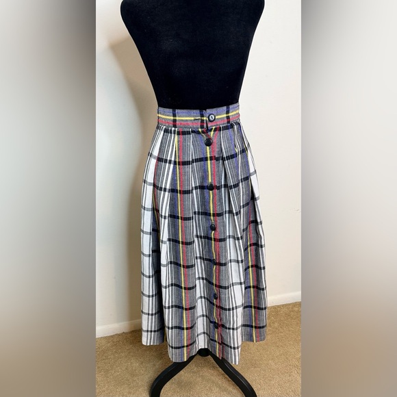 Vintage 80’s Chaus pleated striped button front preppy plaid midi skirt 2 EUC - Picture 2 of 7
